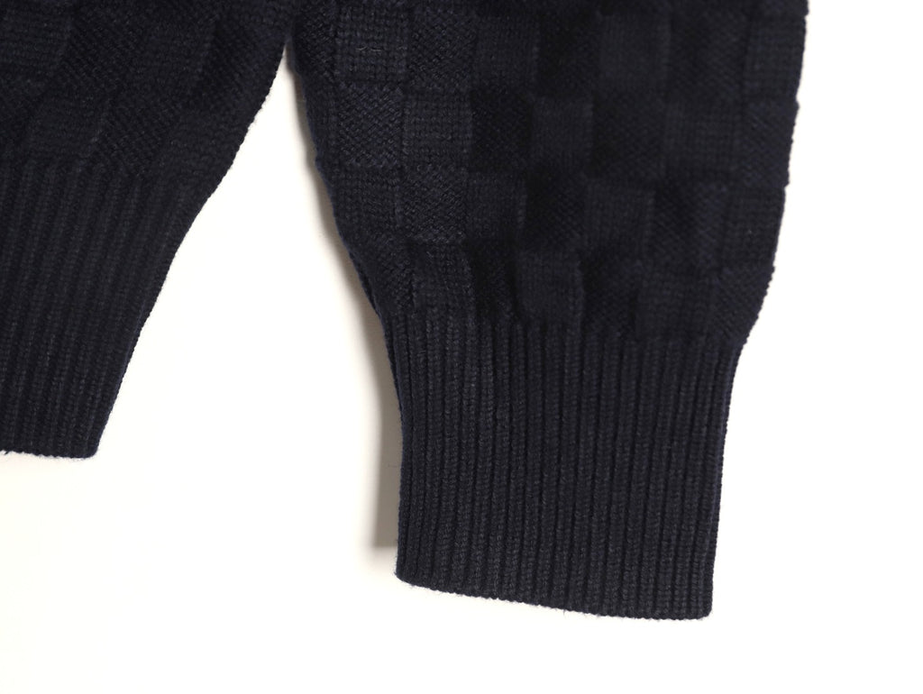 Louis Vuitton 26SS Checkerboard Detail Black Half-Zip High-Neck Knit Sweater
