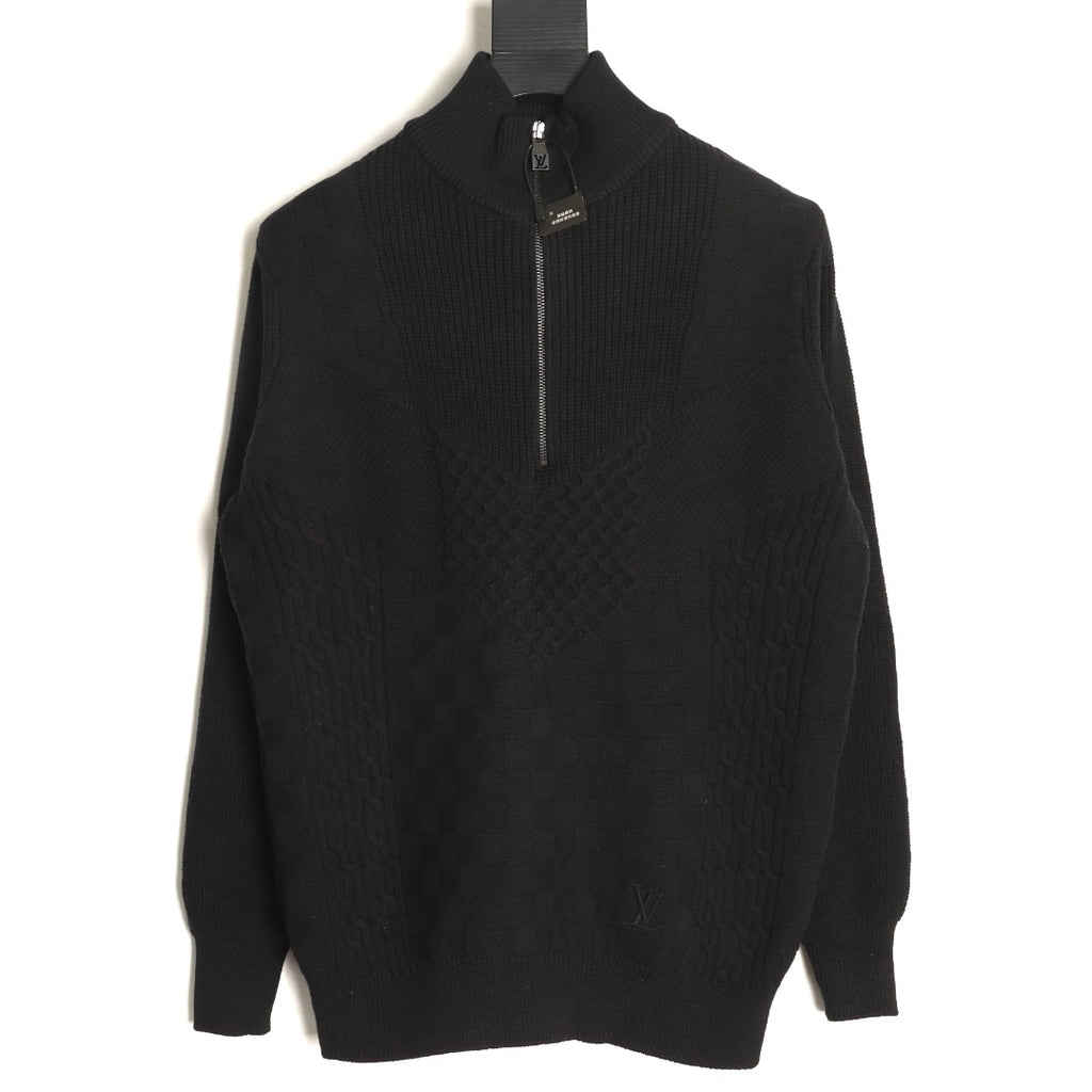 Louis Vuitton 26SS Damier Cable-Knit Black Half-Zip High-Neck Sweater