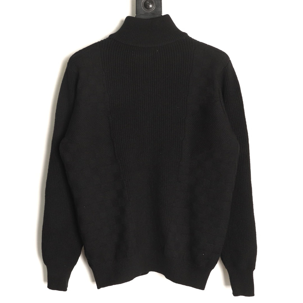 Louis Vuitton 26SS Damier Cable-Knit Black Half-Zip High-Neck Sweater
