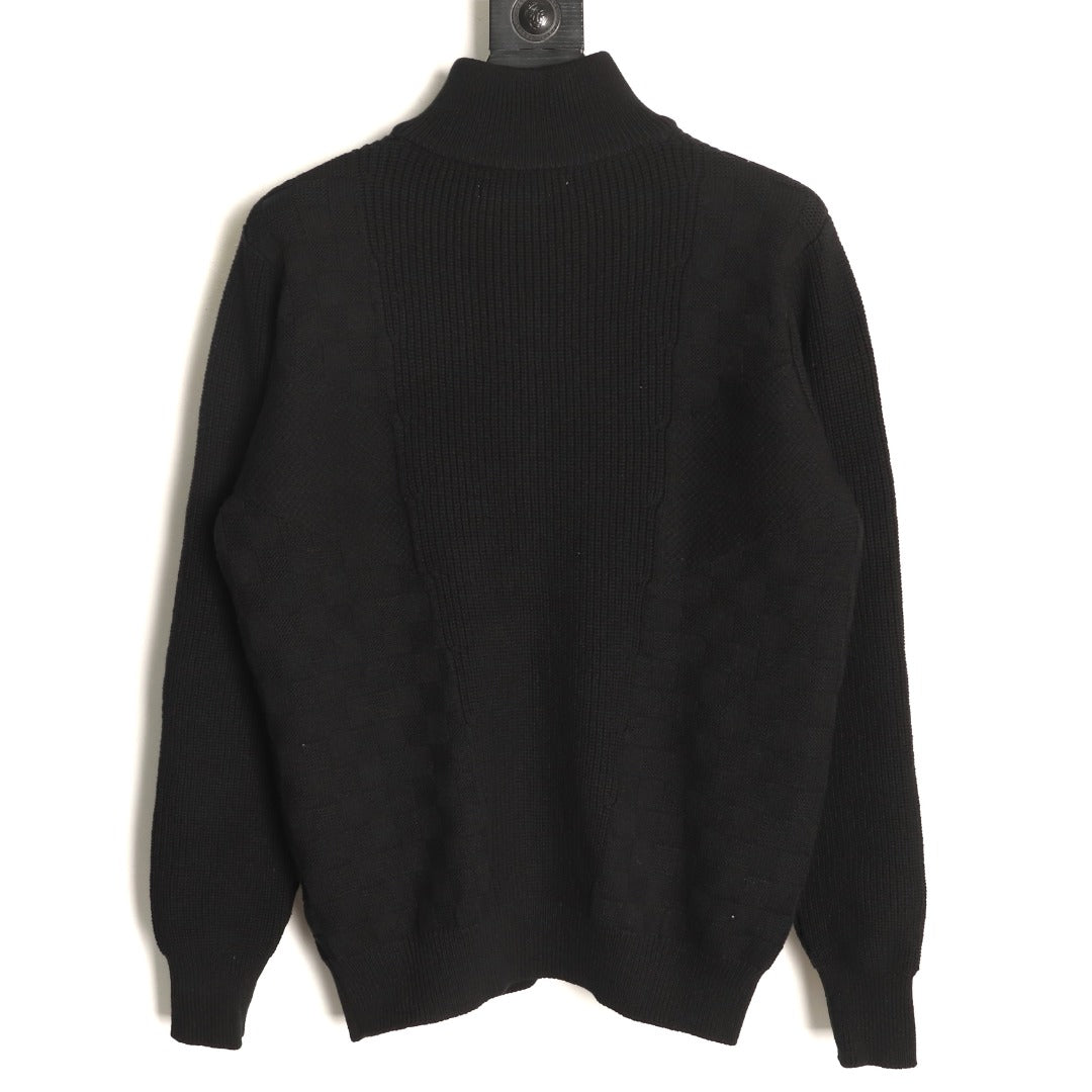 Louis Vuitton 26SS Damier Cable-Knit Black Half-Zip High-Neck Sweater