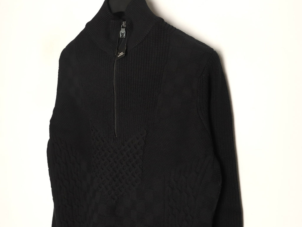 Louis Vuitton 26SS Damier Cable-Knit Black Half-Zip High-Neck Sweater