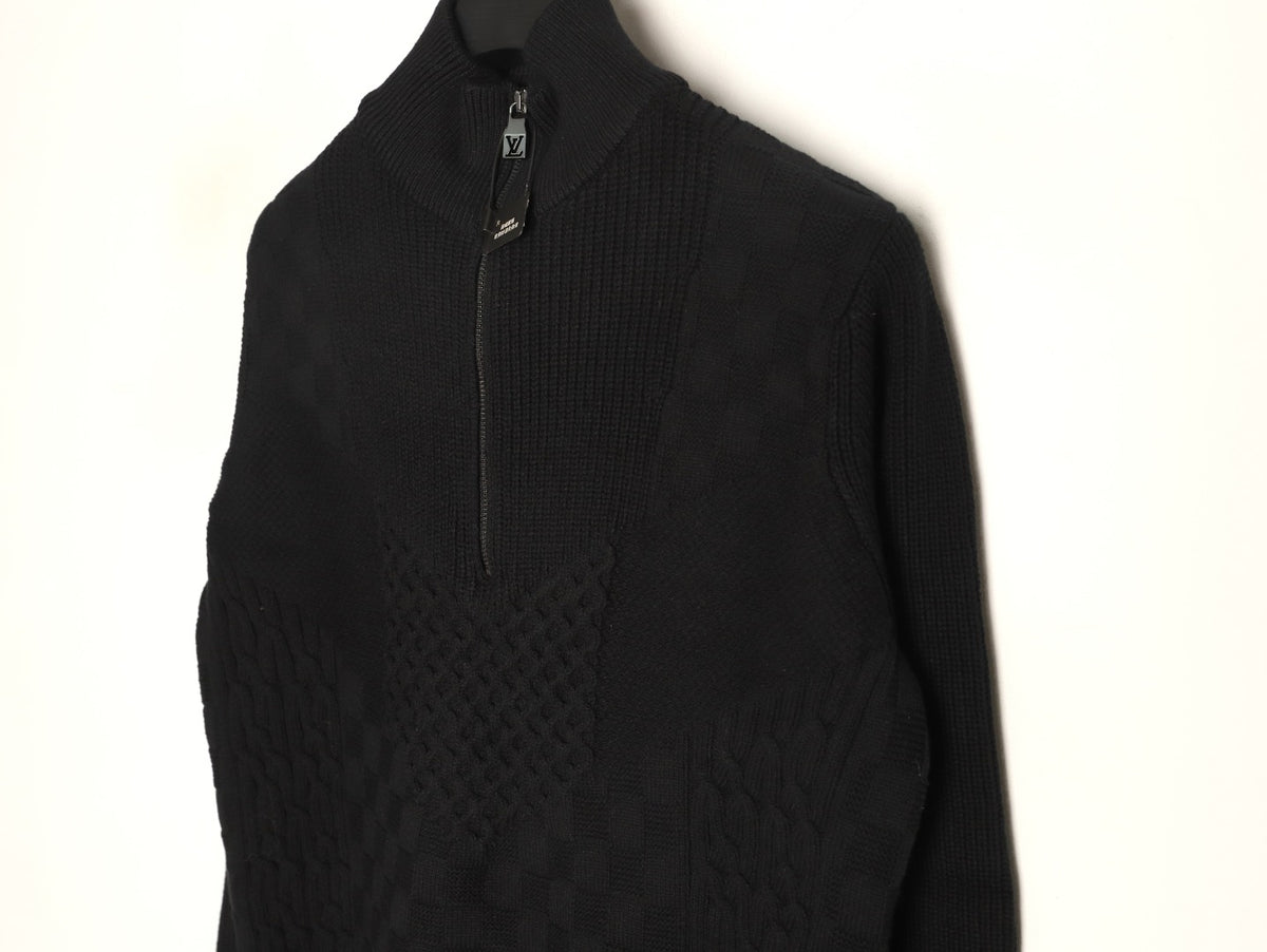 Louis Vuitton 26SS Damier Cable-Knit Black Half-Zip High-Neck Sweater