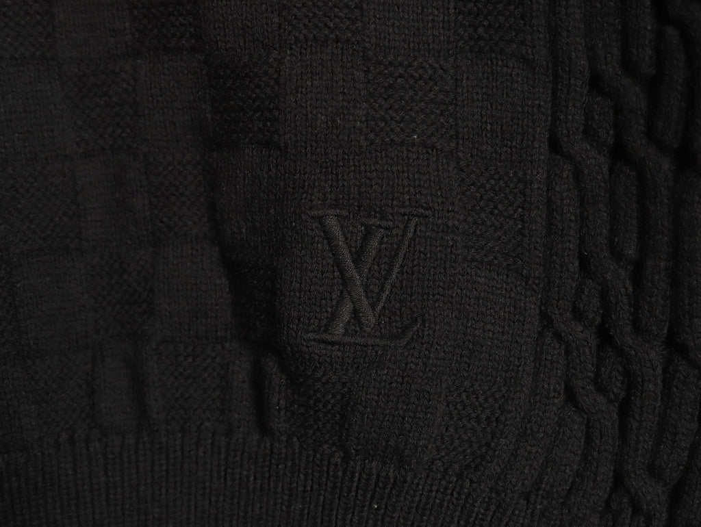 Louis Vuitton 26SS Damier Cable-Knit Black Half-Zip High-Neck Sweater