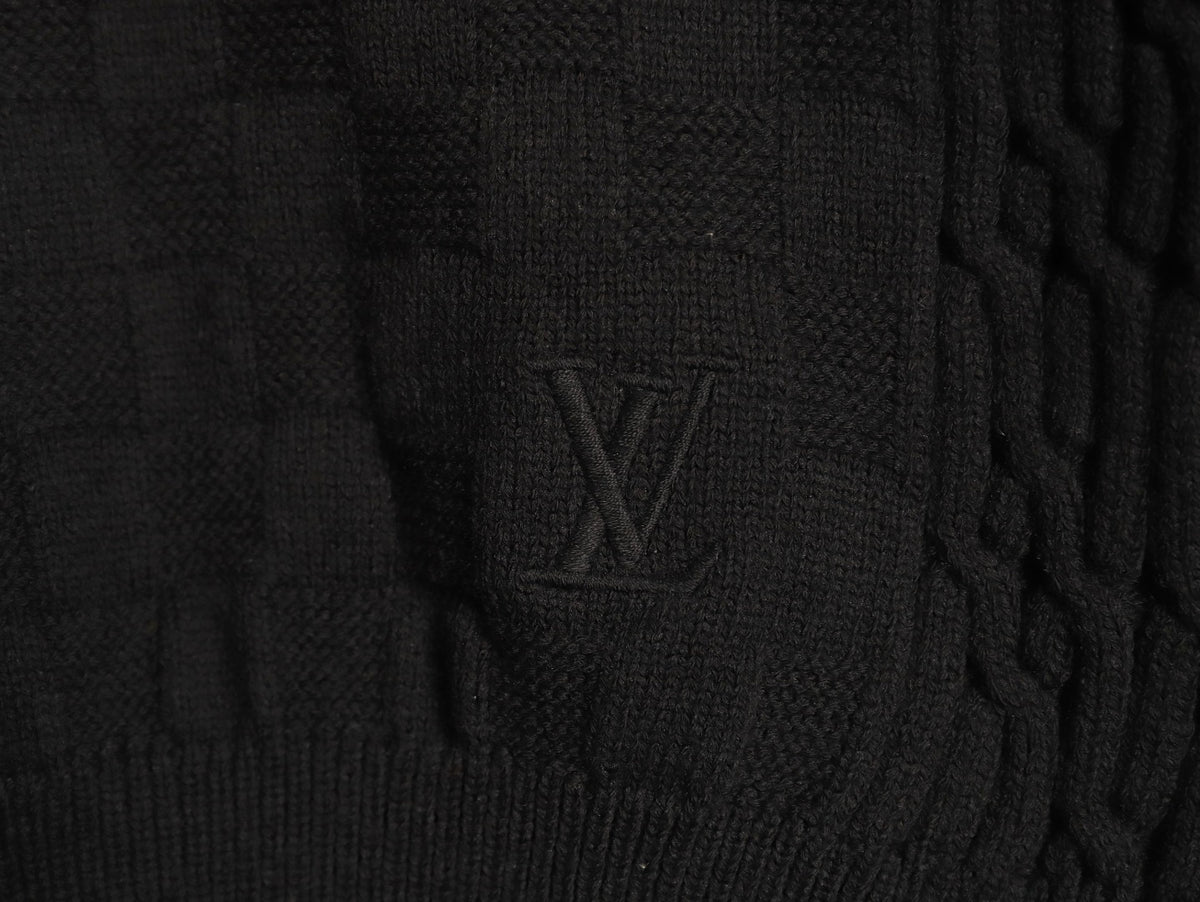 Louis Vuitton 26SS Damier Cable-Knit Black Half-Zip High-Neck Sweater