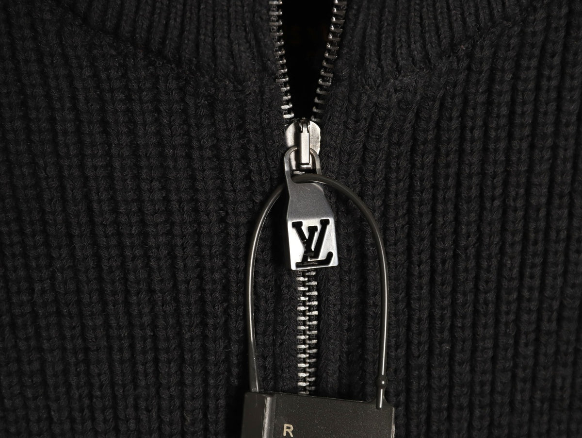 Louis Vuitton 26SS Damier Cable-Knit Black Half-Zip High-Neck Sweater