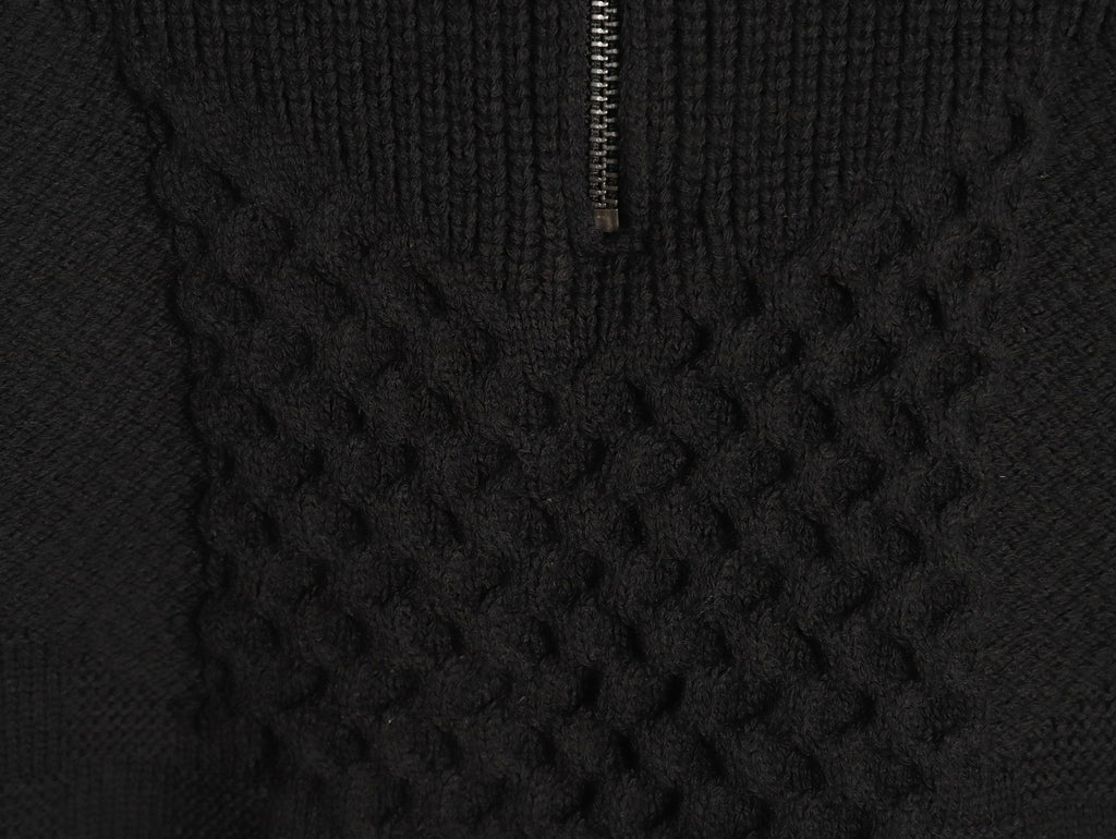 Louis Vuitton 26SS Damier Cable-Knit Black Half-Zip High-Neck Sweater