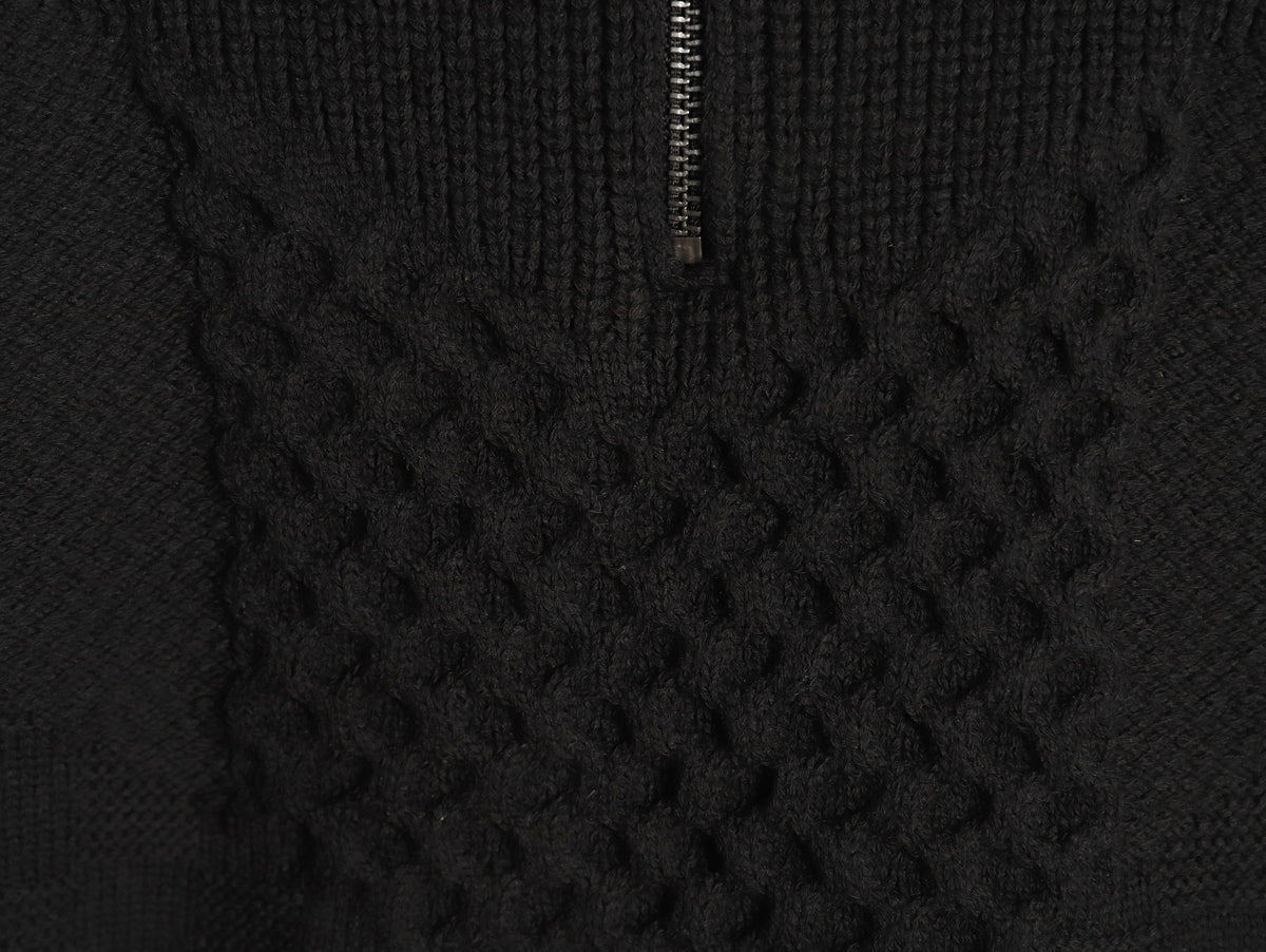 Louis Vuitton 26SS Damier Cable-Knit Black Half-Zip High-Neck Sweater