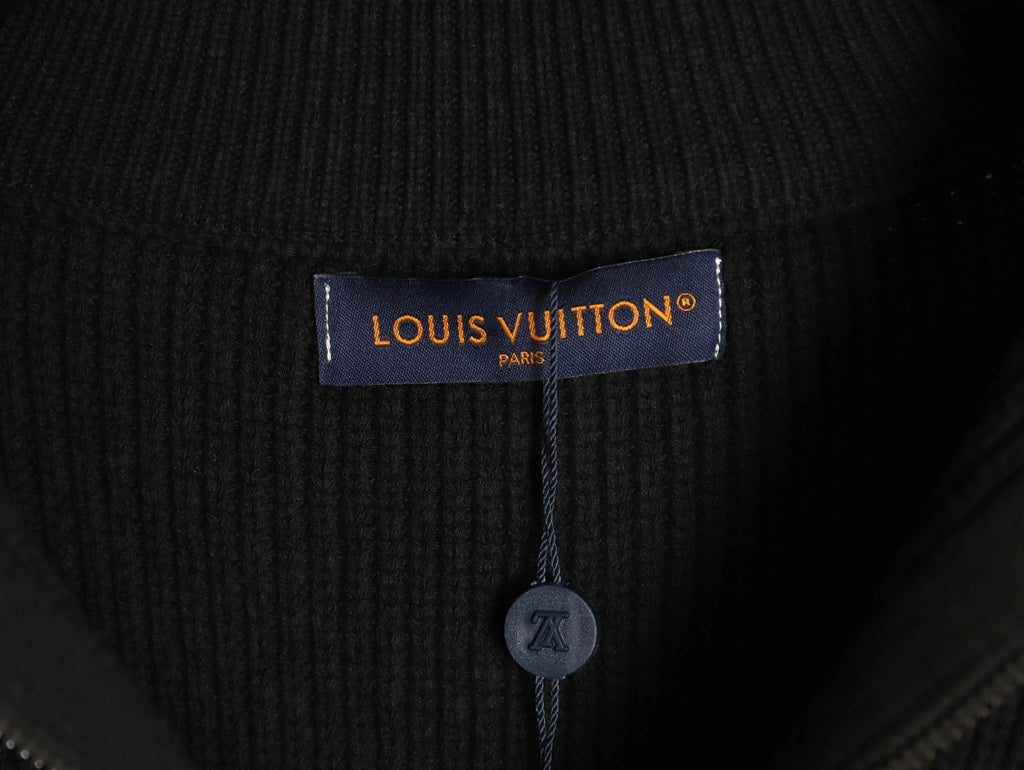 Louis Vuitton 26SS Damier Cable-Knit Black Half-Zip High-Neck Sweater
