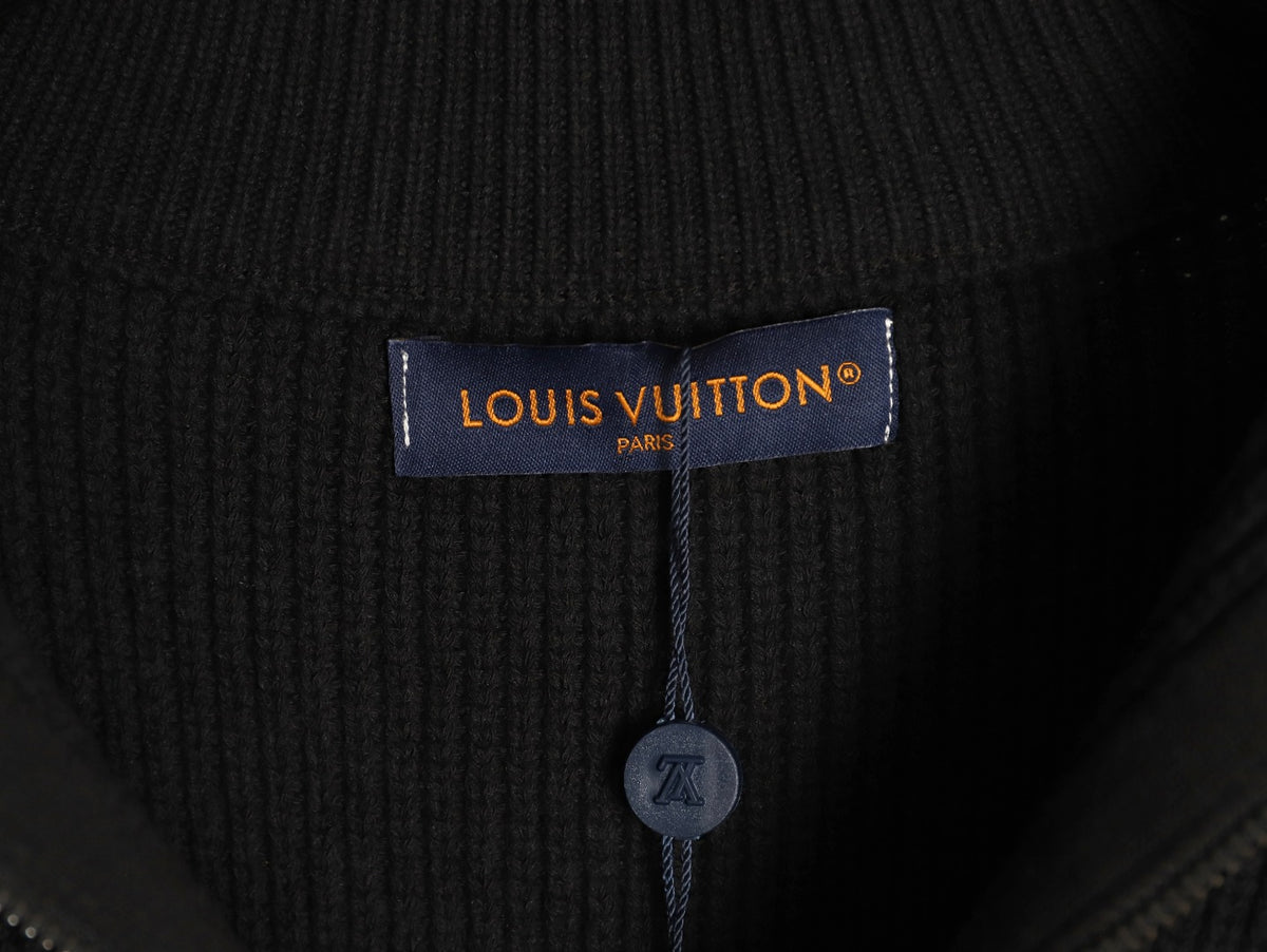 Louis Vuitton 26SS Damier Cable-Knit Black Half-Zip High-Neck Sweater