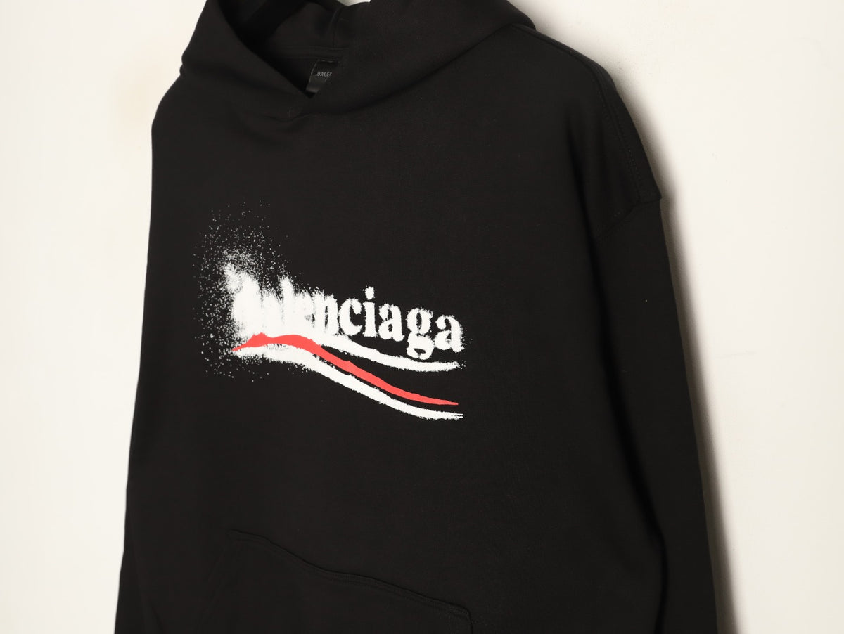 Balenciaga BLCG 26SS Blurred Cola-Style Logo Black Hoodie
