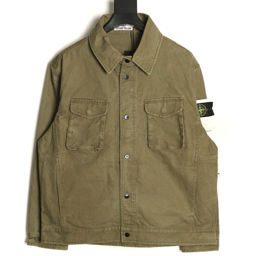 Stone Island Washed Olive Utility Work Jacket