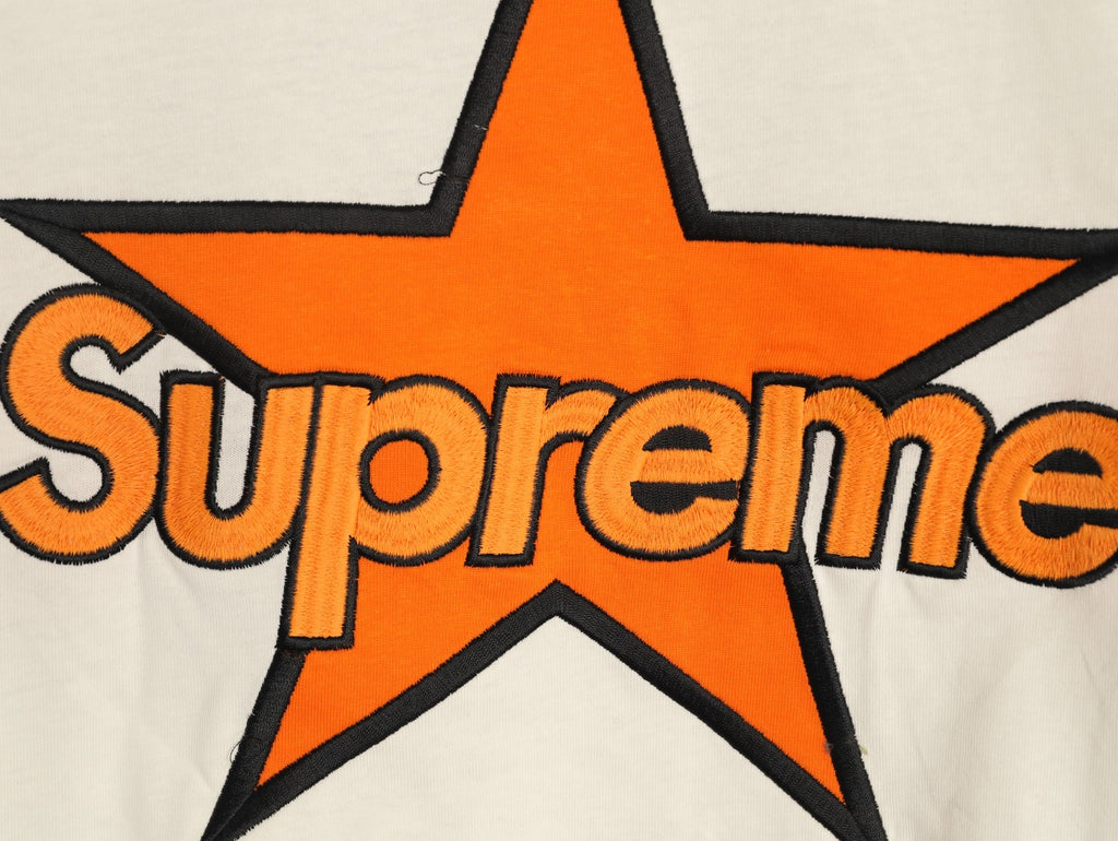 Supreme x Vanson Leathers SS26 Mesh-Panel Logo Embroidered Cream Long-Sleeve Top
