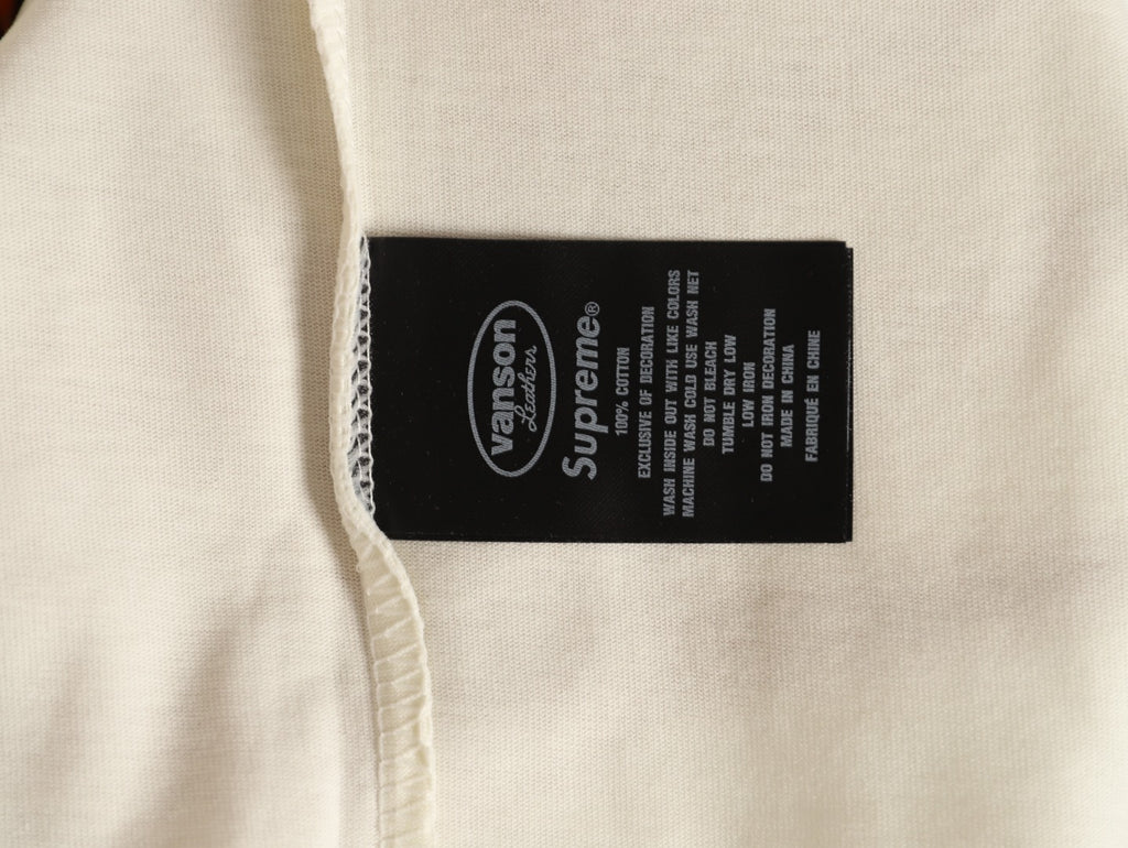 Supreme x Vanson Leathers SS26 Mesh-Panel Logo Embroidered Cream Long-Sleeve Top