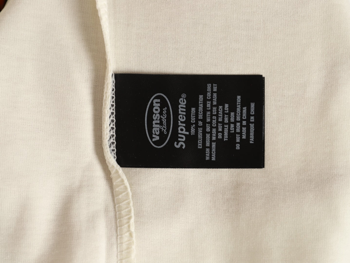 Supreme x Vanson Leathers SS26 Mesh-Panel Logo Embroidered Cream Long-Sleeve Top