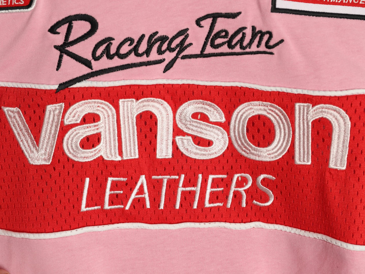 Supreme x Vanson Leathers SS26 Mesh-Panel Logo Embroidered Pink Long-Sleeve Top