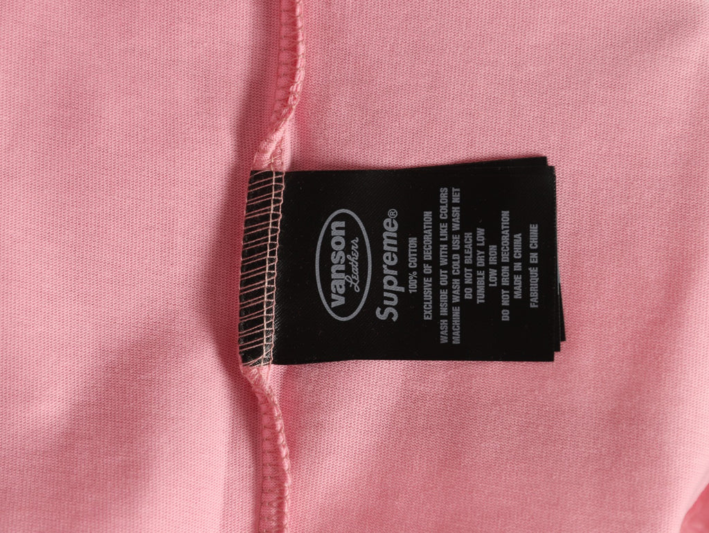 Supreme x Vanson Leathers SS26 Mesh-Panel Logo Embroidered Pink Long-Sleeve Top