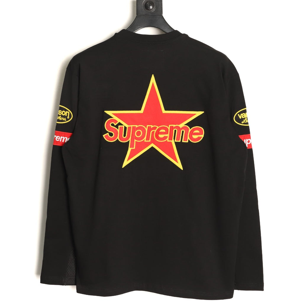 Supreme x Vanson Leathers SS26 Mesh-Panel Logo Embroidered Black Long-Sleeve Top