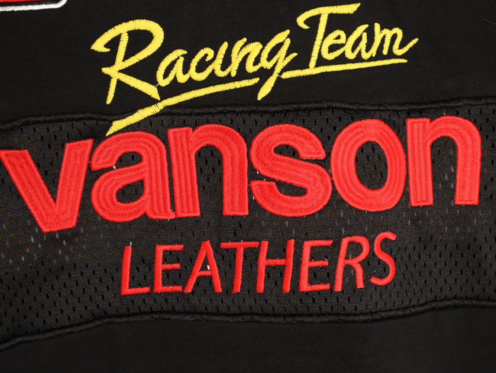 Supreme x Vanson Leathers SS26 Mesh-Panel Logo Embroidered Black Long-Sleeve Top