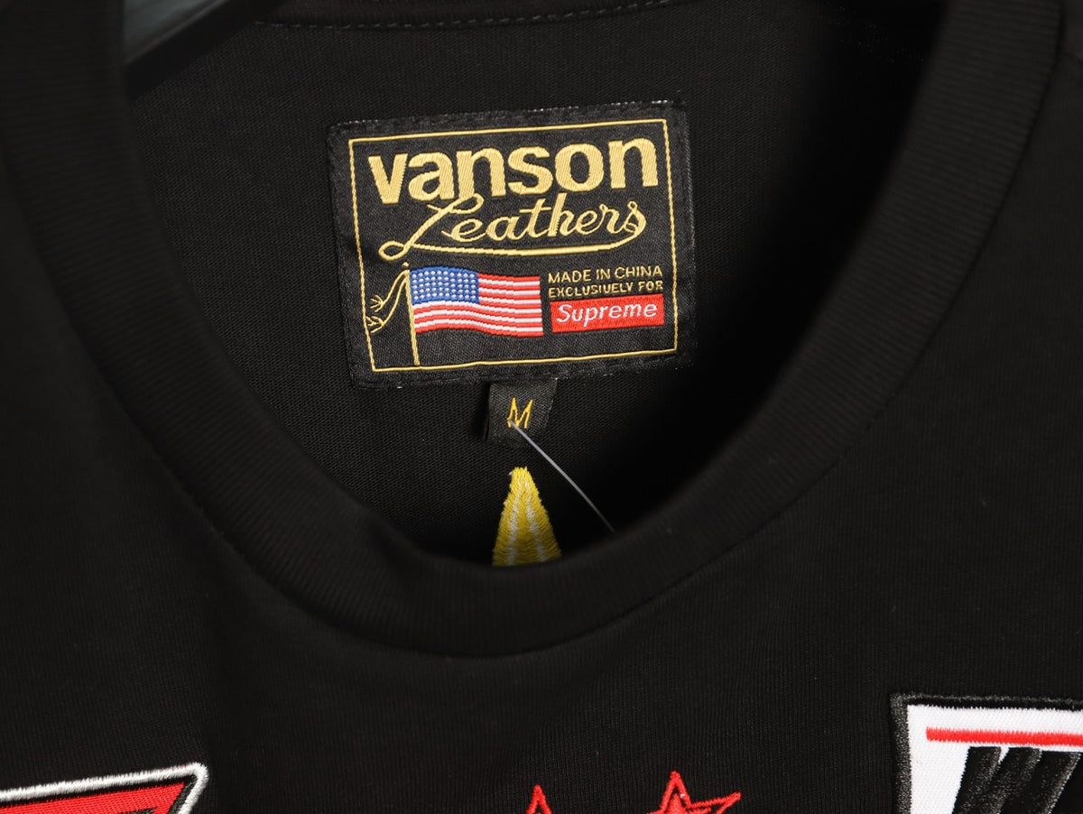 Supreme x Vanson Leathers SS26 Mesh-Panel Logo Embroidered Black Long-Sleeve Top