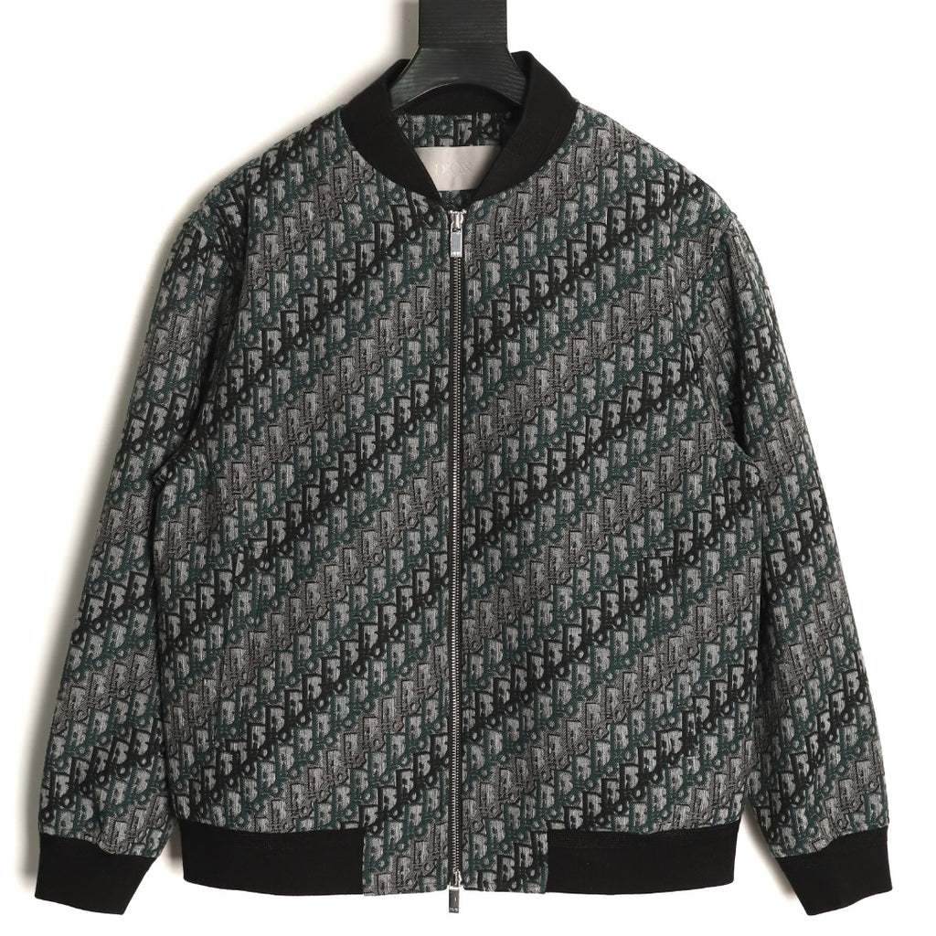 Dior All-Over Jacquard Gray Baseball-Collar Zip Jacket