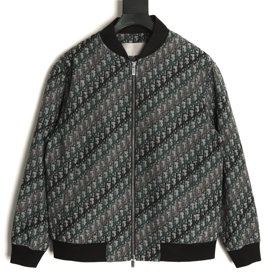 Dior All-Over Jacquard Gray Baseball-Collar Zip Jacket