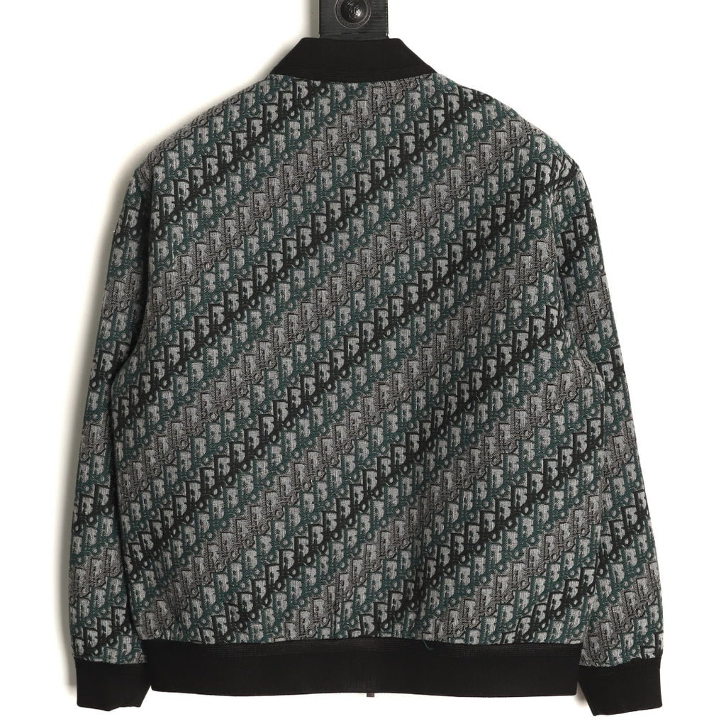 Dior All-Over Jacquard Gray Baseball-Collar Zip Jacket