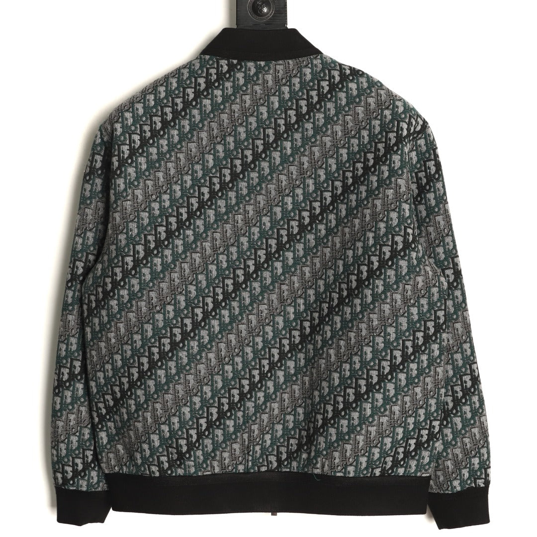 Dior All-Over Jacquard Gray Baseball-Collar Zip Jacket