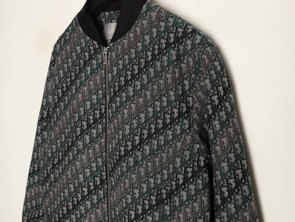 Dior All-Over Jacquard Gray Baseball-Collar Zip Jacket