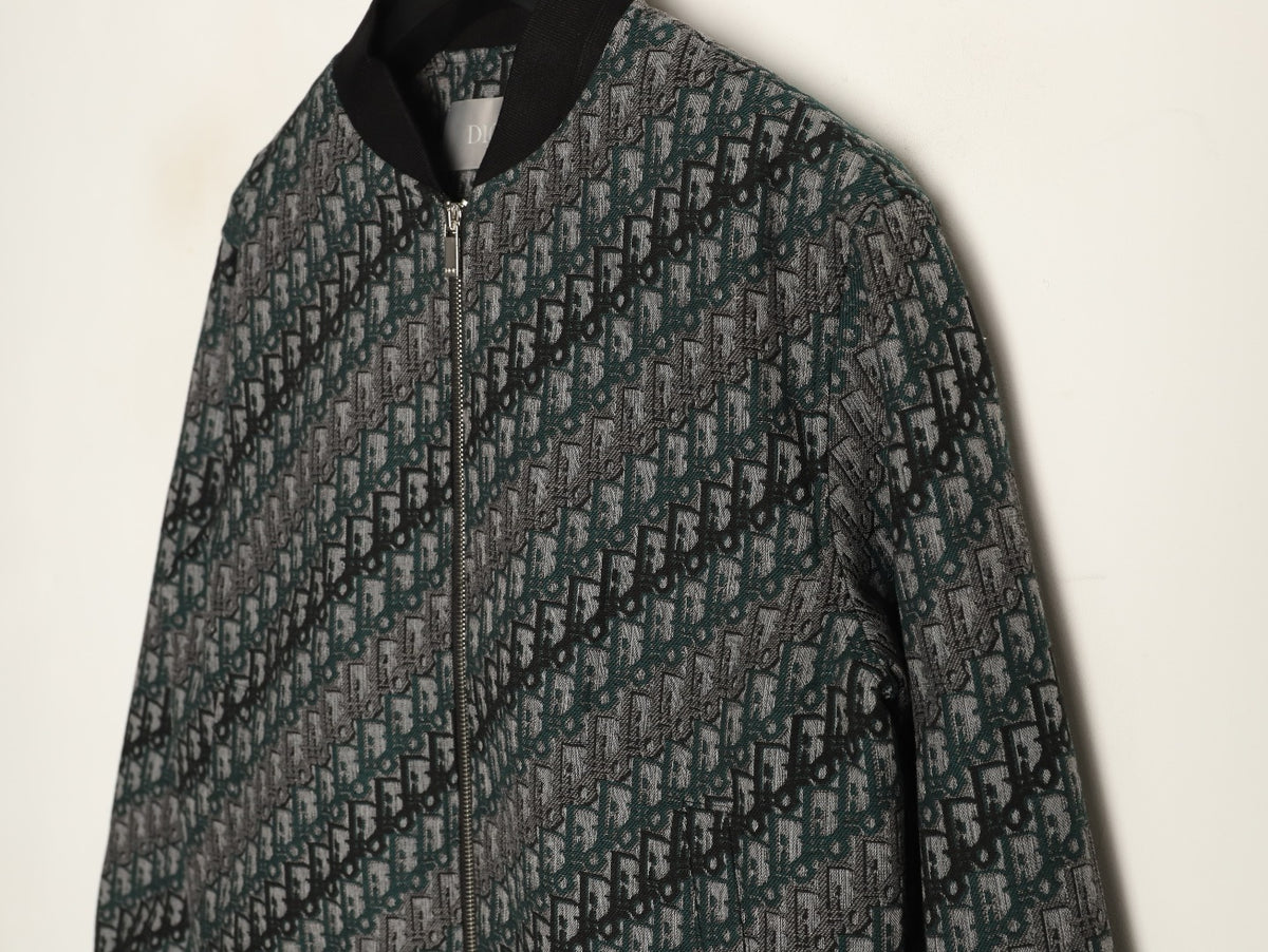 Dior All-Over Jacquard Gray Baseball-Collar Zip Jacket