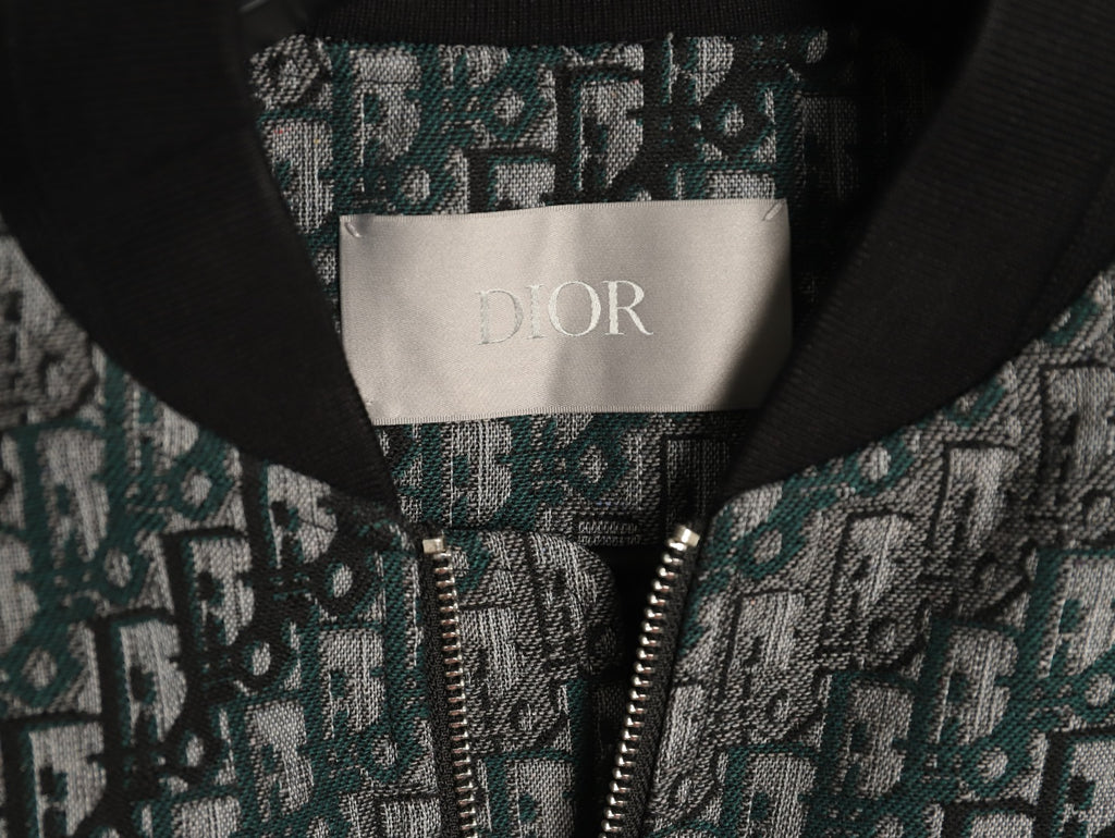 Dior All-Over Jacquard Gray Baseball-Collar Zip Jacket