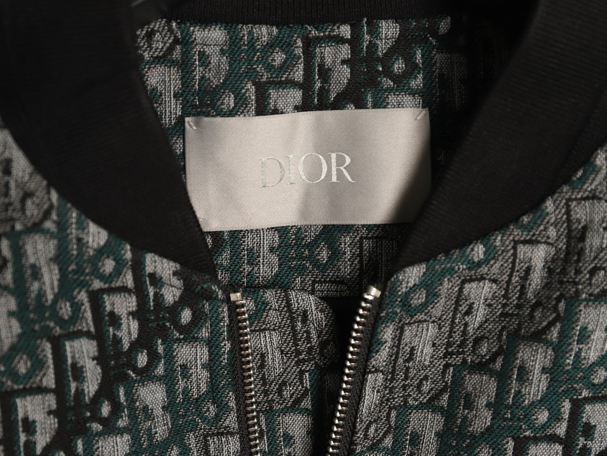 Dior All-Over Jacquard Gray Baseball-Collar Zip Jacket