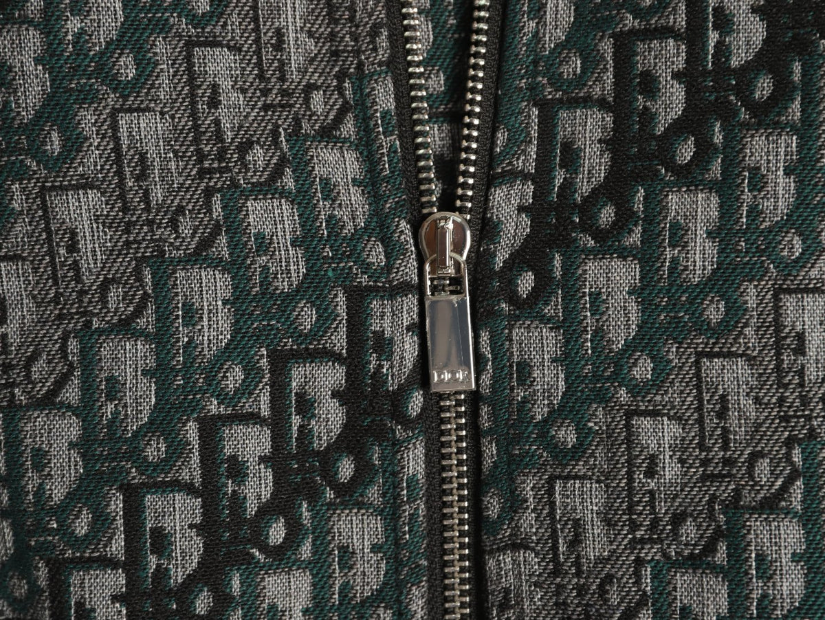 Dior All-Over Jacquard Gray Baseball-Collar Zip Jacket