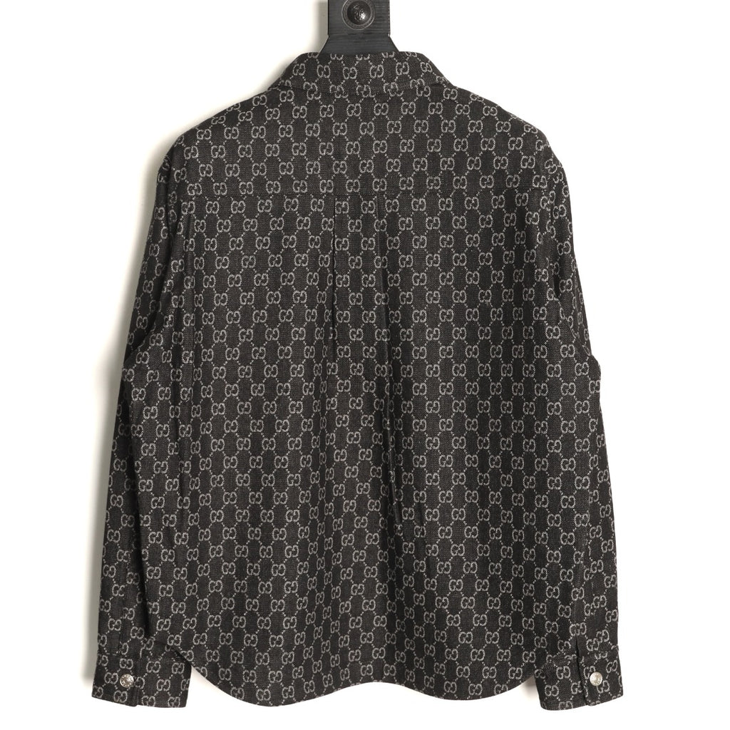 Gucci Vintage Jacquard Contrast-Pocket Black Long-Sleeve Shirt Jacket