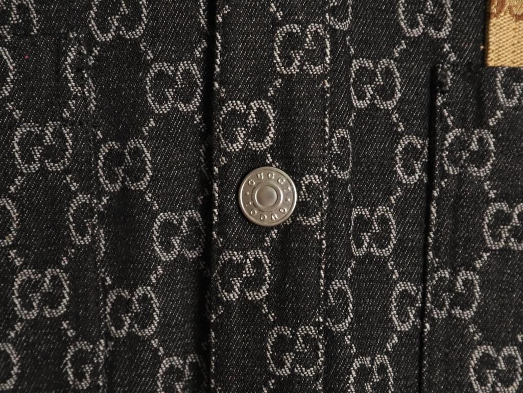 Gucci Vintage Jacquard Contrast-Pocket Black Long-Sleeve Shirt Jacket