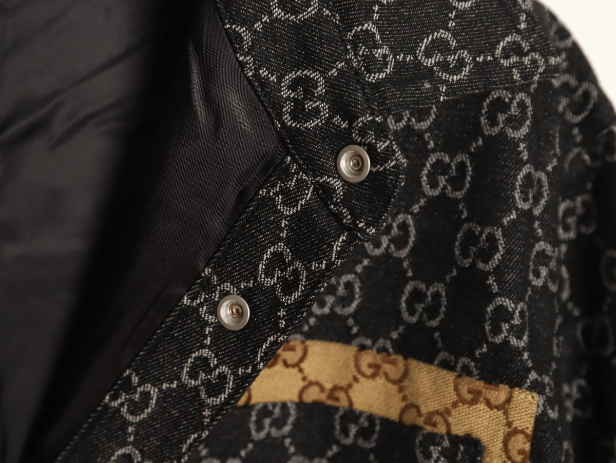 Gucci Vintage Jacquard Contrast-Pocket Black Long-Sleeve Shirt Jacket
