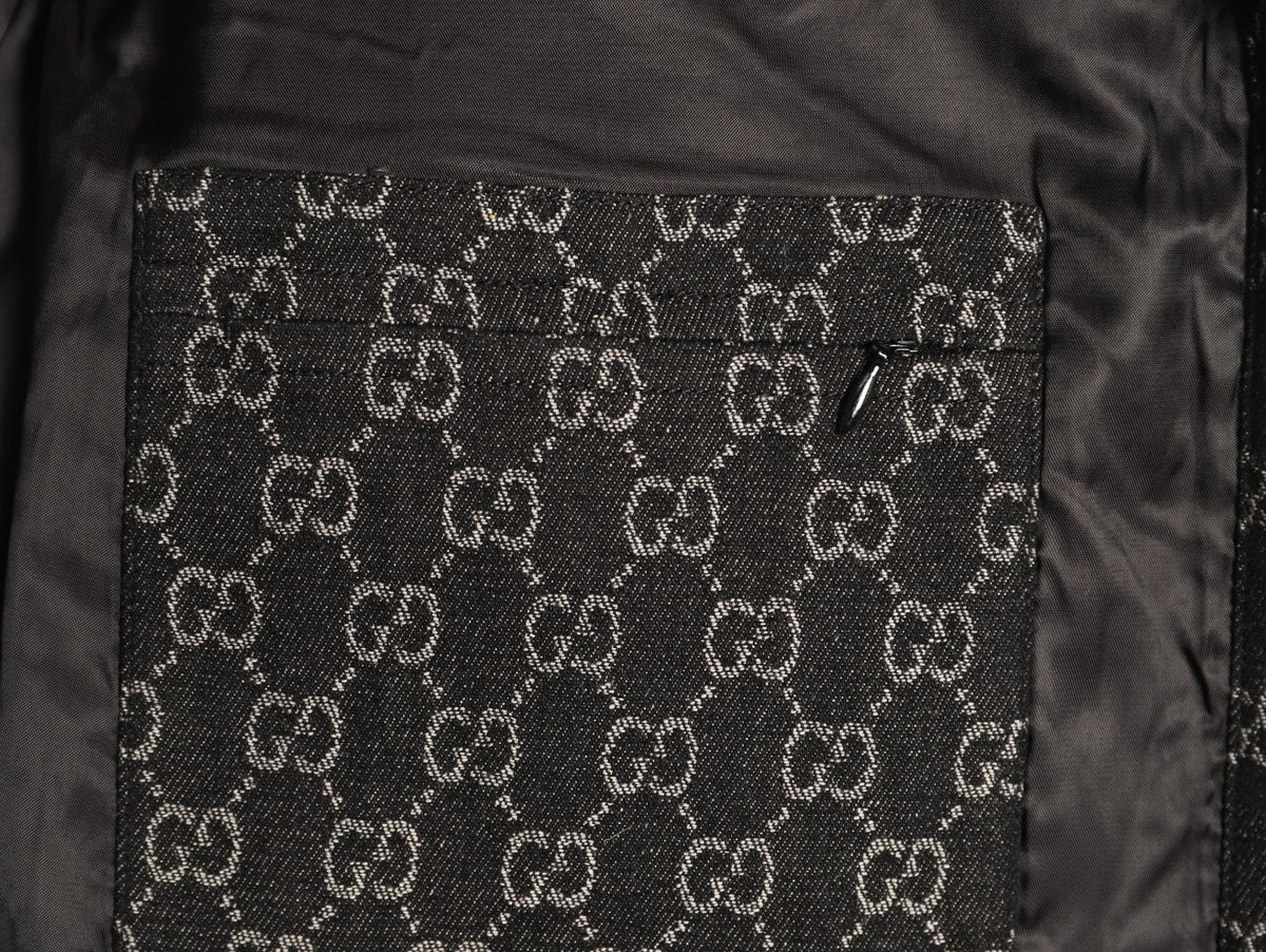 Gucci Vintage Jacquard Contrast-Pocket Black Long-Sleeve Shirt Jacket