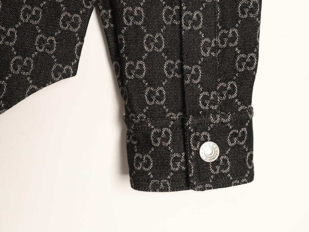 Gucci Vintage Jacquard Contrast-Pocket Black Long-Sleeve Shirt Jacket