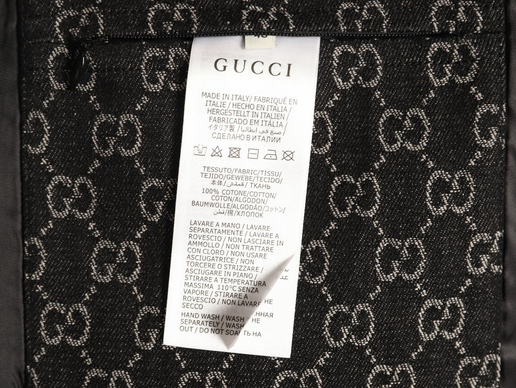 Gucci Vintage Jacquard Contrast-Pocket Black Long-Sleeve Shirt Jacket