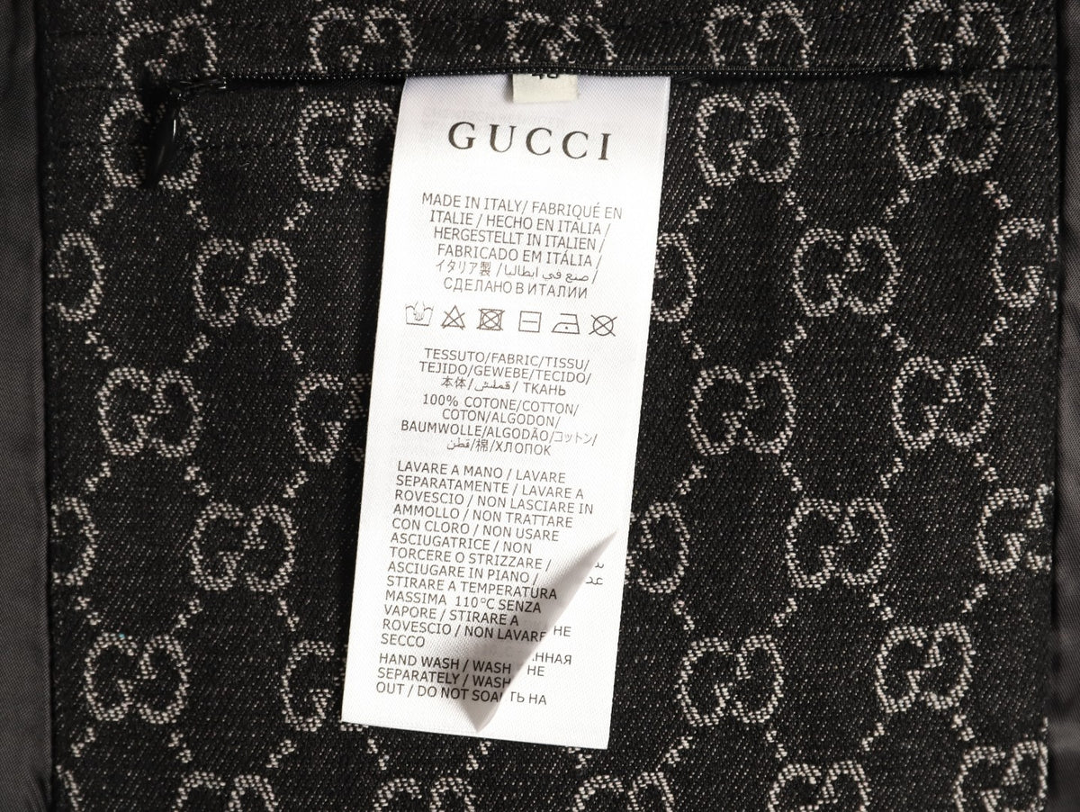 Gucci Vintage Jacquard Contrast-Pocket Black Long-Sleeve Shirt Jacket
