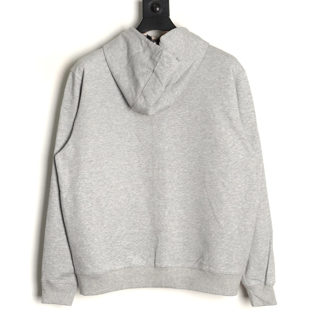 Burberry Equestrian Knight Embroidered Gray Check-Detail Zip Hoodie