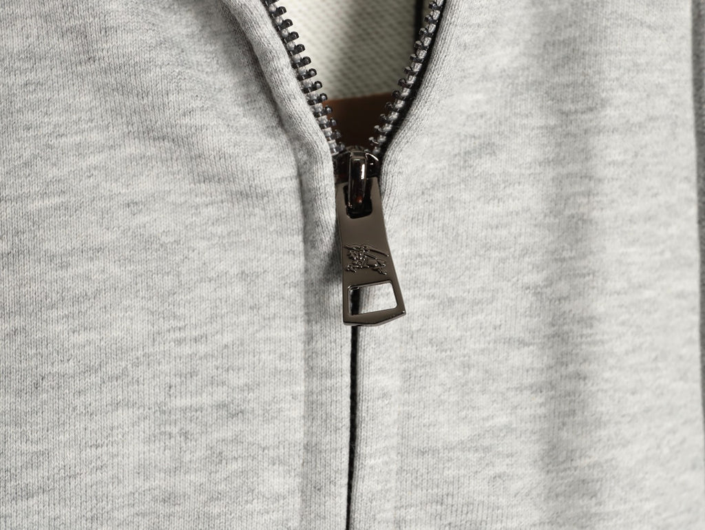 Burberry Equestrian Knight Embroidered Gray Check-Detail Zip Hoodie