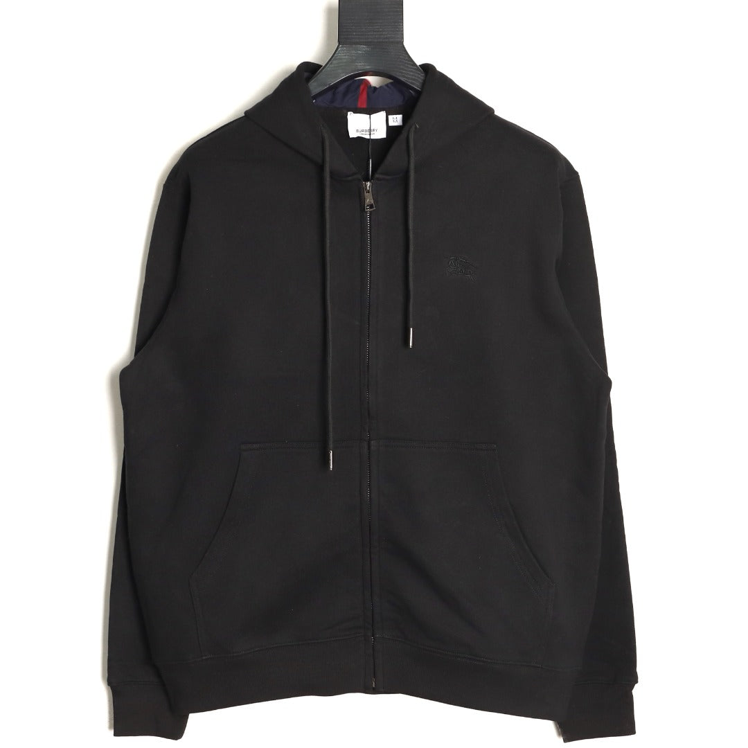 Burberry Equestrian Knight Embroidered Black Check-Detail Zip Hoodie