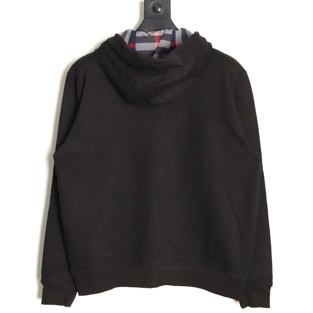 Burberry Equestrian Knight Embroidered Black Check-Detail Zip Hoodie
