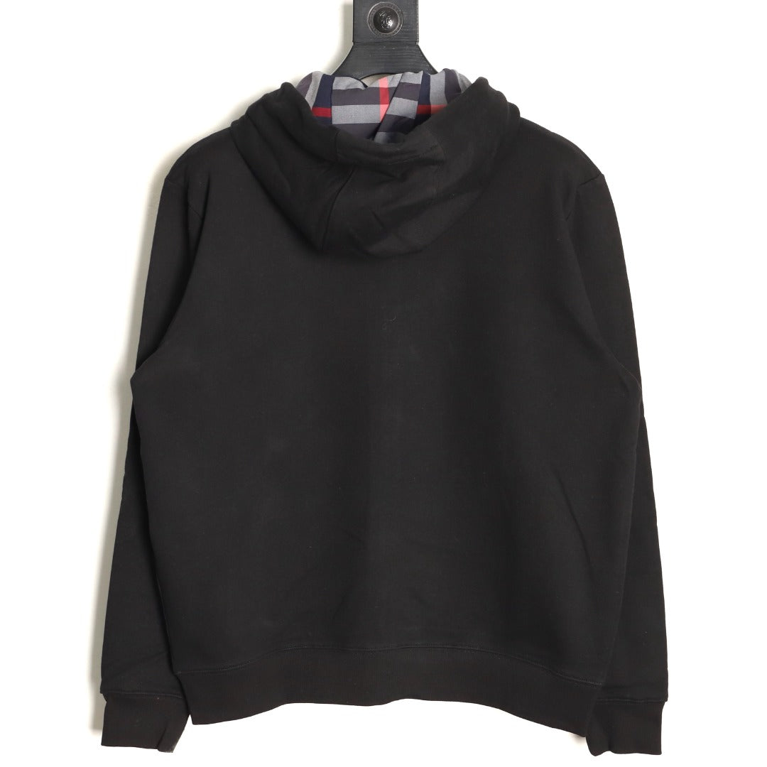 Burberry Equestrian Knight Embroidered Black Check-Detail Zip Hoodie