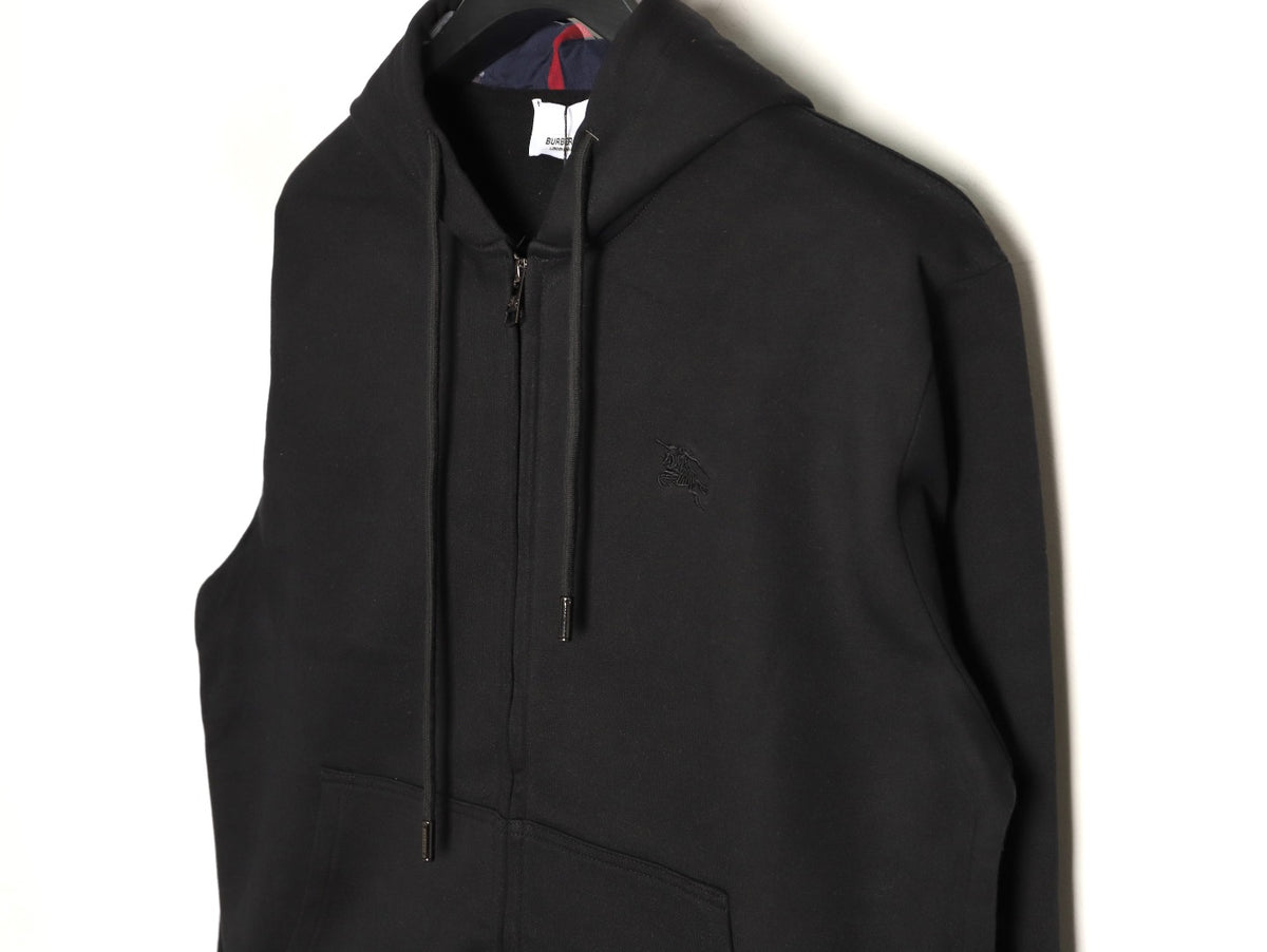 Burberry Equestrian Knight Embroidered Black Check-Detail Zip Hoodie