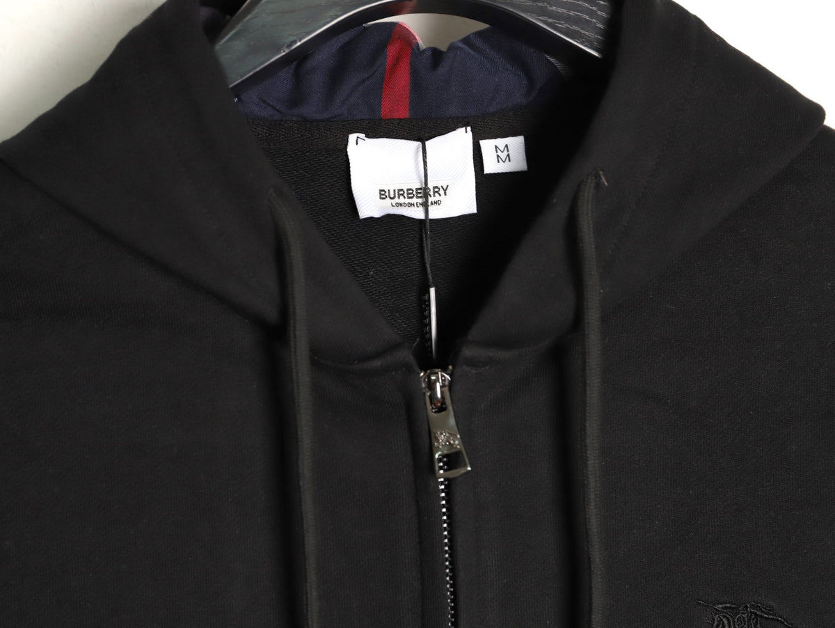 Burberry Equestrian Knight Embroidered Black Check-Detail Zip Hoodie