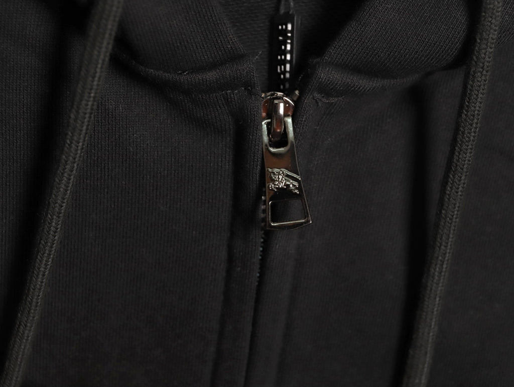 Burberry Equestrian Knight Embroidered Black Check-Detail Zip Hoodie