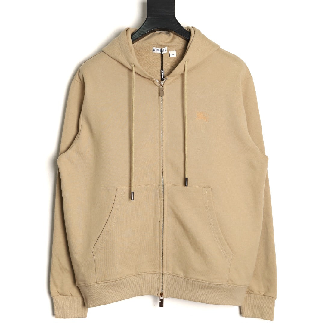 Burberry 25FW Equestrian Knight Cross-Stitch Back Beige Two-Way Zip Hoodie