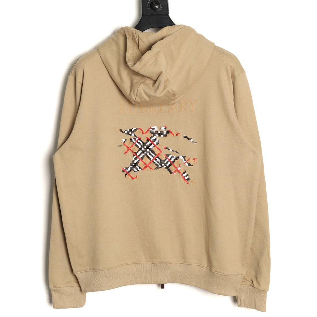 Burberry 25FW Equestrian Knight Cross-Stitch Back Beige Two-Way Zip Hoodie