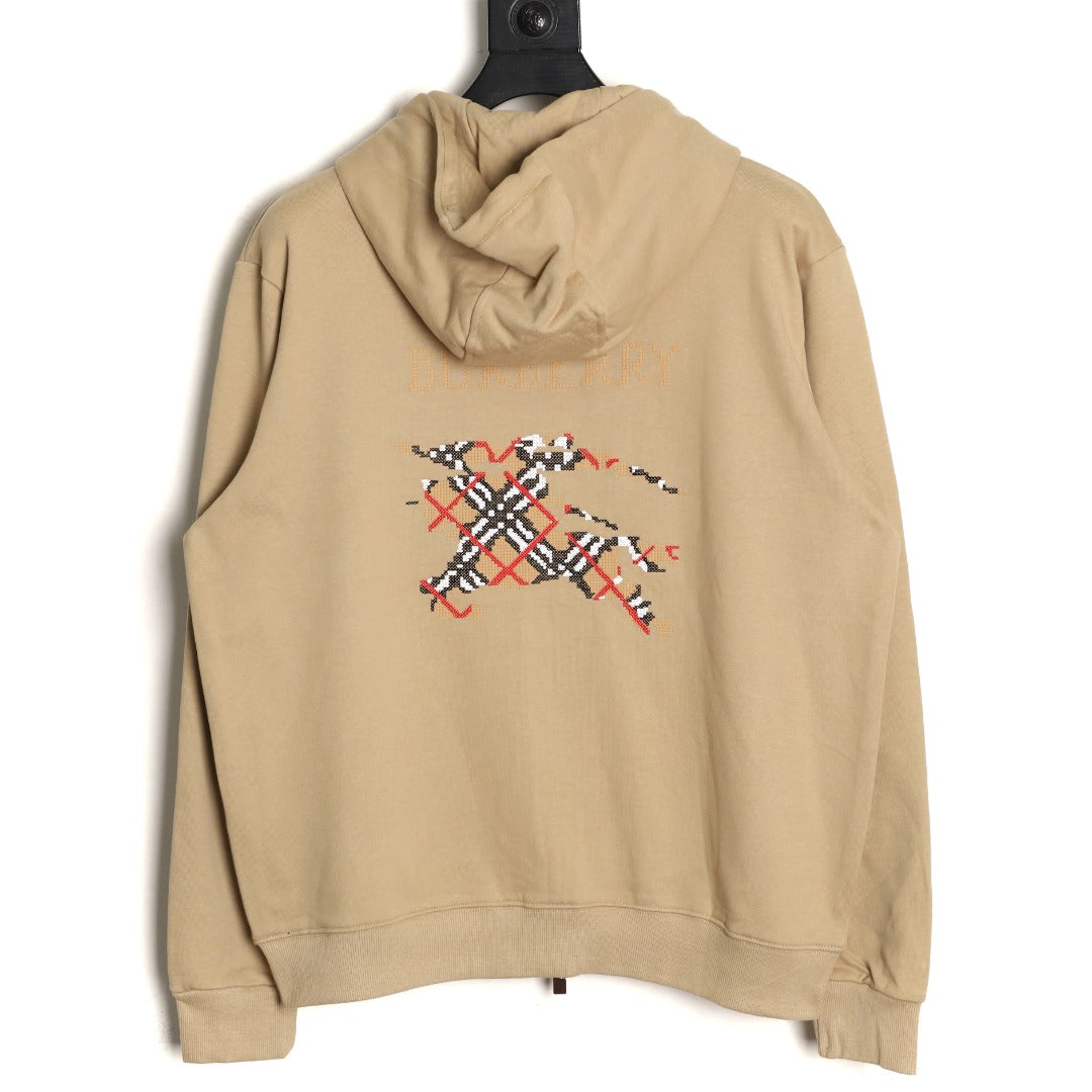 Burberry 25FW Equestrian Knight Cross-Stitch Back Beige Two-Way Zip Hoodie